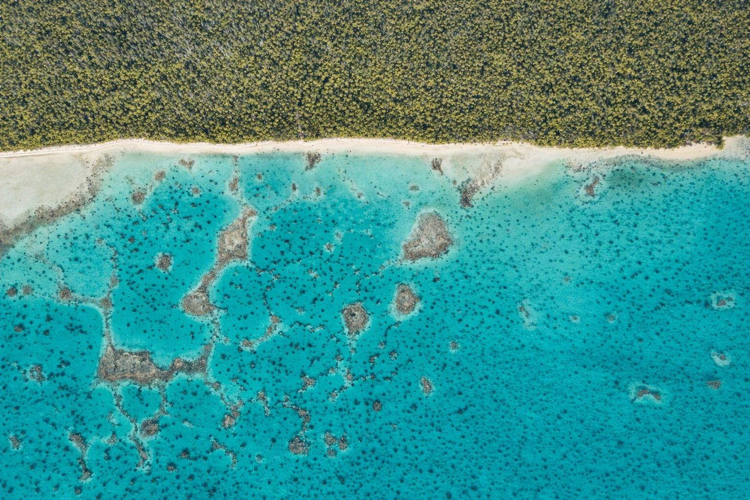 Vol au-dessus de lagon de Tetiaroa. 